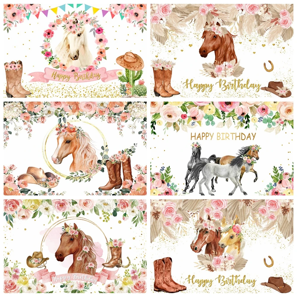 ฉากหลังถ่ายภาพม้าฟาร์มตะวันตกฉากหลังโบโฮแซดเดิลดอกคาวเกิร์ลวันเกิดของตกแต่งรูปภาพตามสั่ง