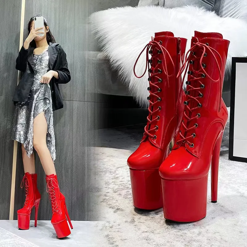 SEEKMATE SPACE  2022 New Short Boots Sexy PU High Heel Boots 20CM Round Head Steel Tube Dance High Heel Model Walking Show Boots