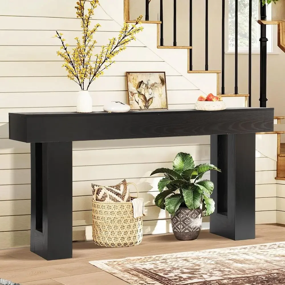 Rustic 63 Narrow Wood Entry Table, Ideal for Hallway, Living Room, and Behind Sofa (Black)