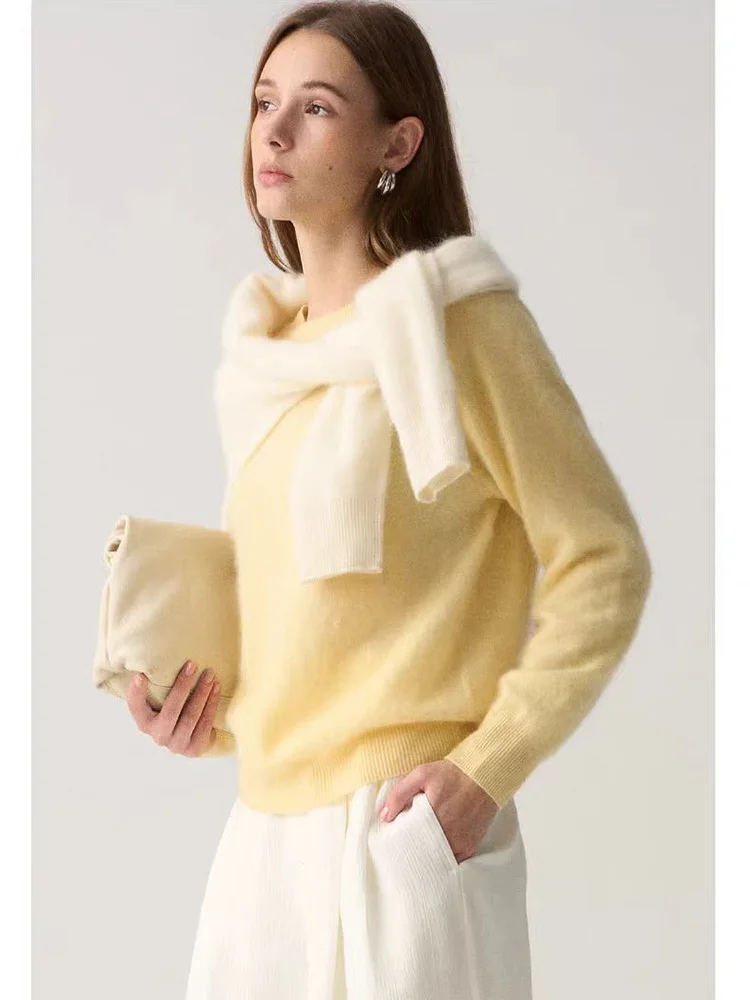 

Women Cashmere Wool Blend Sweater Autumn Winter Seamless Round-neck Knit Pullovers,96%Wool 4%Cashmere Tops