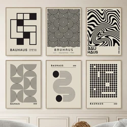 Abstract Bauhaus Geometric Wall Art Posters Vintage Black Beige Line Canvas Painting Prints Pictures for Modern Room Home Decor