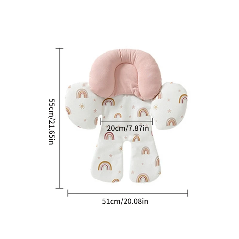 Comfortable Cotton Cushion with Pillows Baby Stroller Accessories Cartoon Rainbow Printing Pads 55*51cm