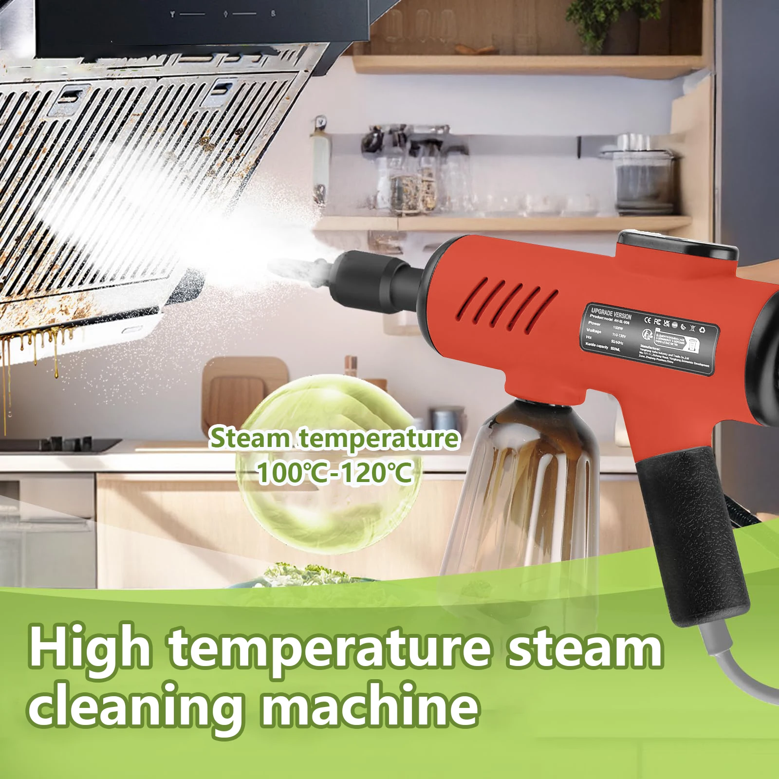 Handheld Steam Cleaner High-Pressure and High-Temperature Sterilization 1200W Household Kitchen Air Conditioner Hood Washer Gun