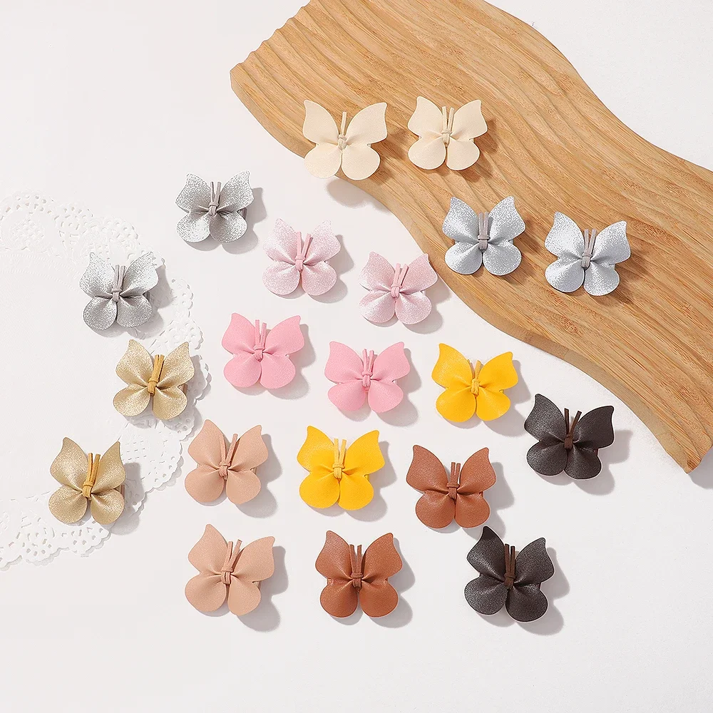 Wholesale Pu Leather Butterfly Hairclips Hairbangs for Children Sweet Girl Hairpins Hairgripes Kids Cute Hair Accessories