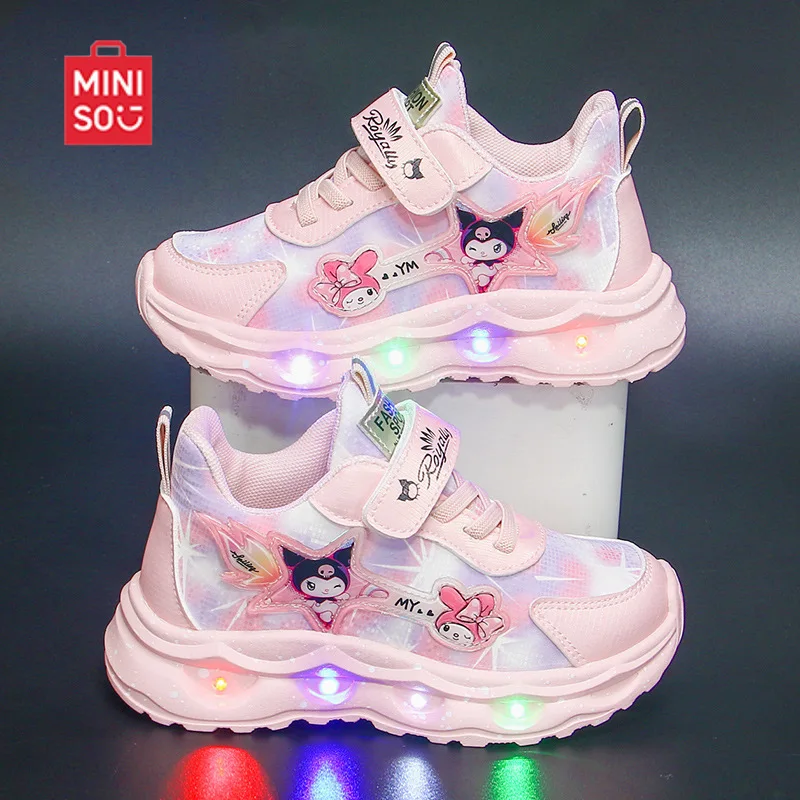 

MINISO Kulomie обувь для девочек с подсветкой, осень 2021, новая дышащая спортивная обувь с сеткой, кожаные водонепроницаемые кроссовки на мягкой подошве