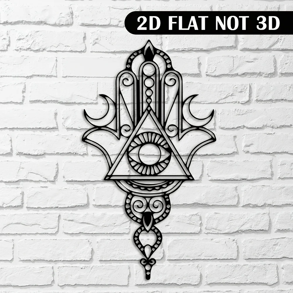 CIFBUY Hamsa Hand Metal Wall Art 2D Flat Iron Sign Evil Eye Hanging Decor for Yoga Room Meditation Space Living Room Bedroom Boh