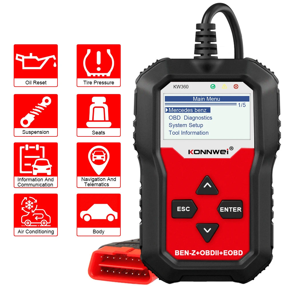 2023 NEW KONNWEI KW360 for Benz Full-Function Vehicle Fault Scan ABS Brake System Scanner Auto DiagnosticTool Car OBD2 Scanner