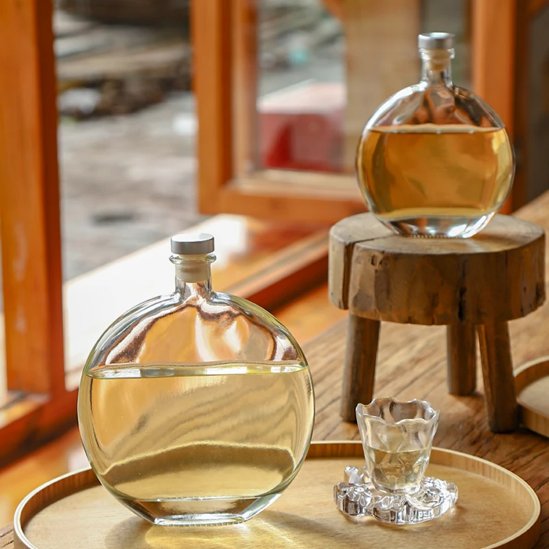 Glass Vodka Bottle Whiskey Bottle Wine Whisky Fruit Wine Green Plum Wine Hip Flasks Espresso Coffee Bottle Flask for Alcohol
