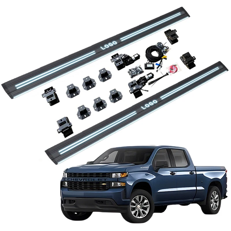 

Customized Logo Load-Bearing Electric Power Side Step Running Board Dual Lights for Chevrolet Silverado Crew Cab 2015-2018