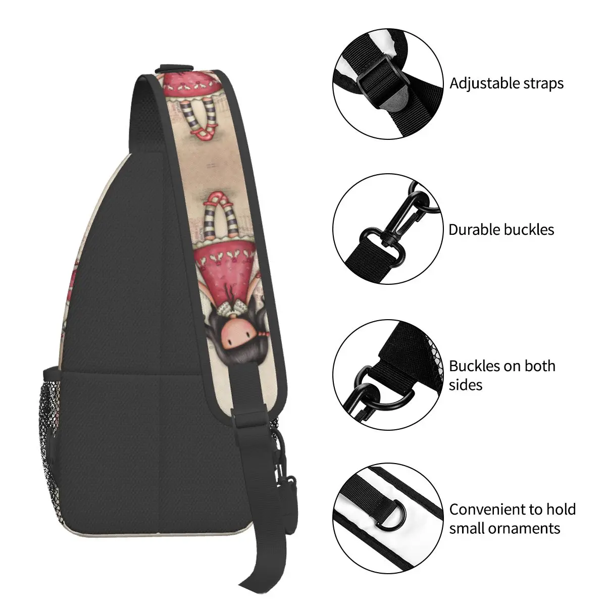 Santoro Gorjuss Doll Crossbody Sling Bag for Men Women Chest Bag Cartoon Shoulder Backpack Daypack for Hiking Travel Sports Pack