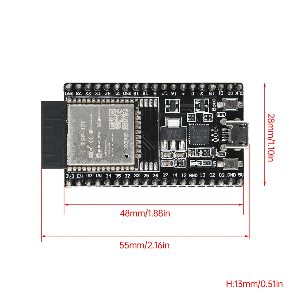 المصغّر USB ESP32-DevKitC-32E واي فاي BT تطوير لوحة تركيبية 4Mb CP2102 CH340 سائق رقاقة 38 دبوس لحام على متن PCB هوائي