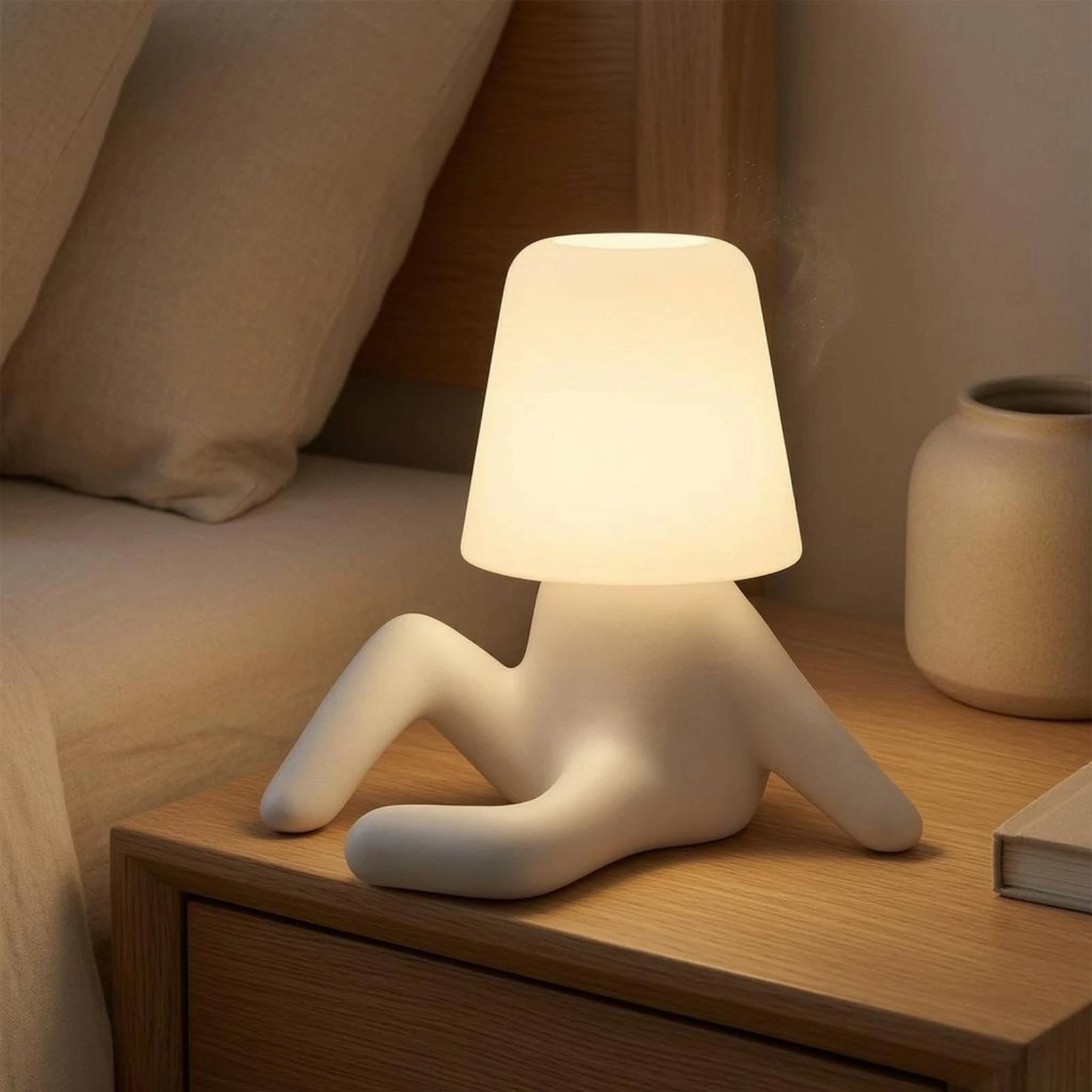 

Sitting Figure Lamp ABS Resin Bedside Night Light Cup Shade Lamp Compact Home Lighting Corded for Study