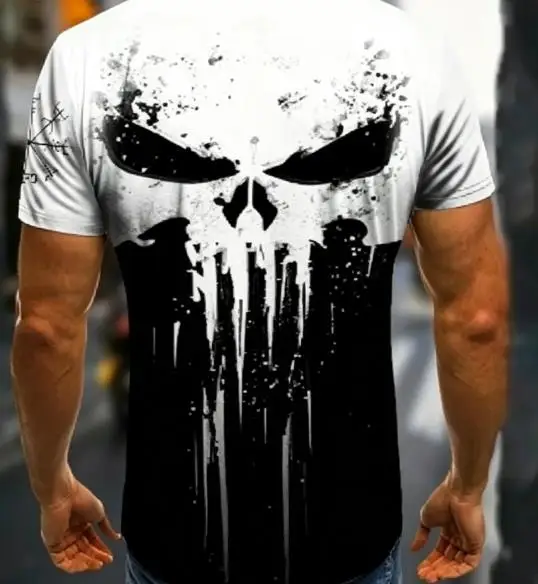 Men Gothic Tee Ink Drip Skull Splash Effect Front Print Short Sleeve Pullover Daily Tops