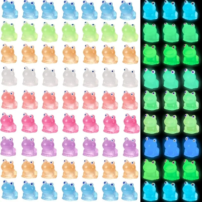 

100pcs Luminous Mini Resin Frog 7 Colors Little Small Frogs for Dollhouse Decor Micro Fairy Garden Landscape Aquarium Toys