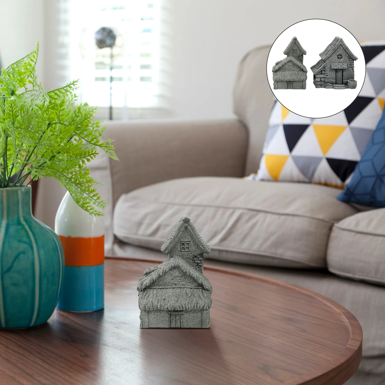 

2pcs Garden Flower Bonsai Mini Sandstone House Decor Rustic Chic Desktop Adornment For Home Micro Landscape Craft Ornament