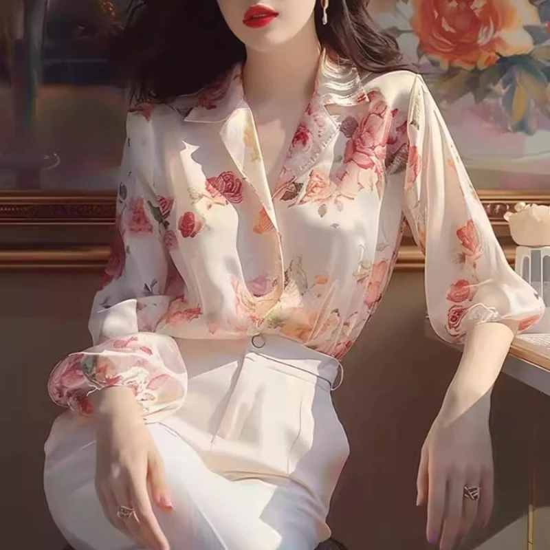 Camisa de protección solar con estampado Floral para mujer, camisa elegante de alta gama, estilo Retro de Hong Kong, temporada de primavera y otoño,