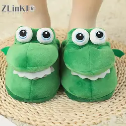 Cartoon Crocodile Cotton Slippers With Moving Mouth Funny Home Cotton Shoes Winter Walking Warm Christmas Gift For Men Women