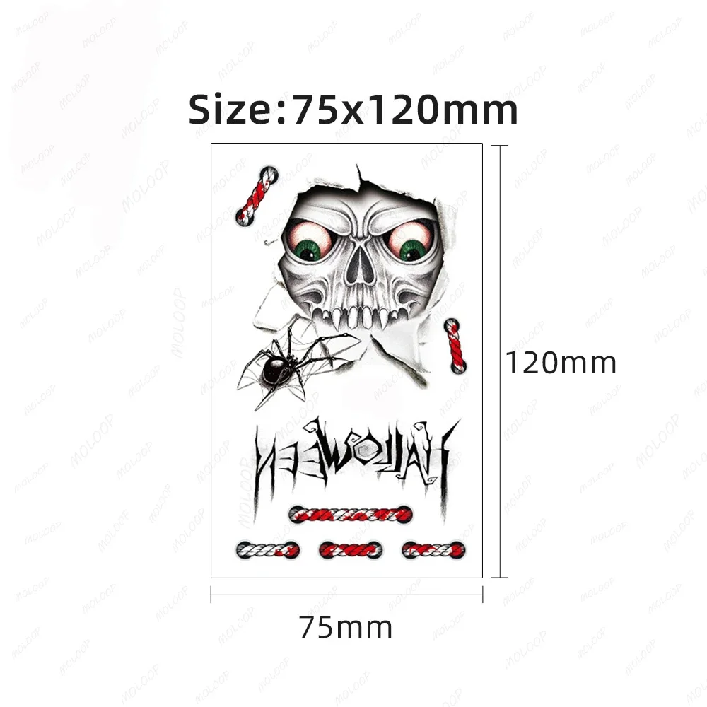 Tattoo Sticker Halloween Element Bleed Scar Skull Waterproof Temporary Fake Tatto for Men Women Makeup Hand Body Art