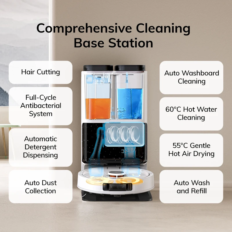 مكنسة روبوت ILIFE T60s مع محطة ذاتية الكفاءة لتجفيف الهواء الساخن، وجمع الشعر، وغسيل تلقائي، وAI وLDS، ورفع الممسحة التلقائية #2