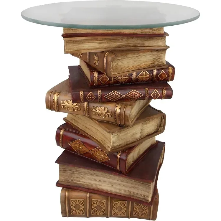 

NG32069 Power of Books Vintage Decor Stacked Books End Table with Glass Top, 21 Inch Tall, Handcast Polyresin, Full Color