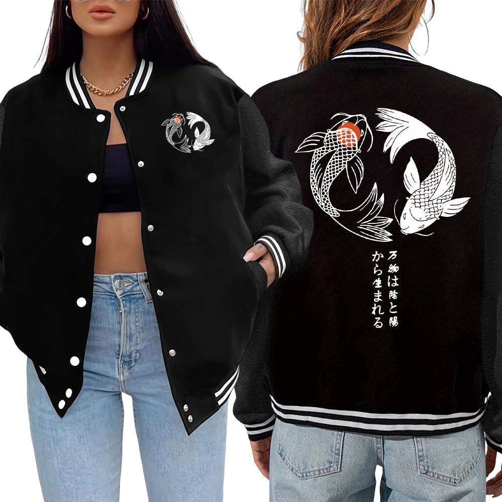 

Japanese Koi Harajuku Illustration Printed Women Veste Autumn Casual Jackets Soft Comfortable Jacket Hot Sale Hip Hop Coat