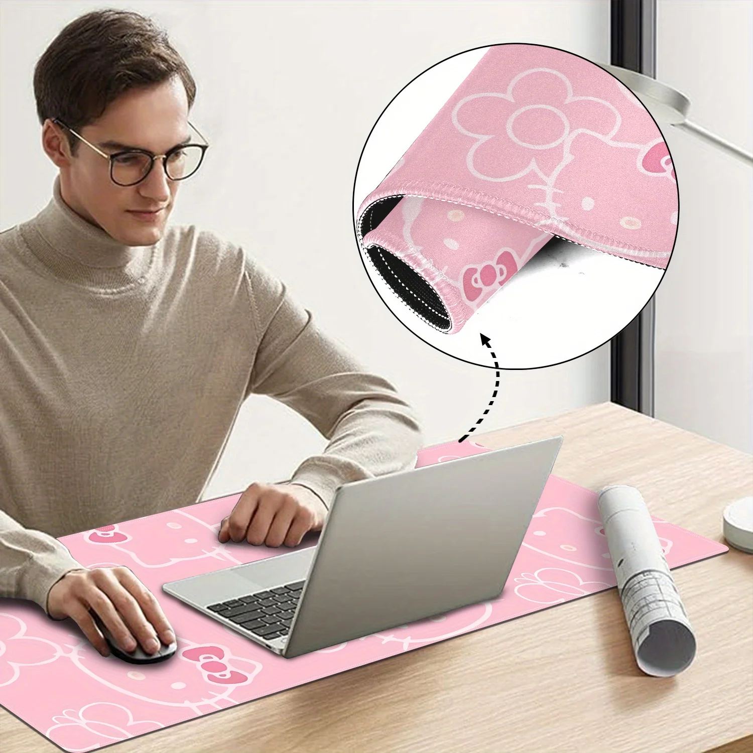 แผ่นรองเมาส์ลายซานริโอ้ เฮลโล คิตตี้ 1 ชิ้น, แผ่นรองคีย์บอร์ด, แผ่นรองโต๊ะแบบยาว, แผ่นรองเมาส์ยาว, ด้านล่างยางกันลื่น, เหมาะสำหรับ