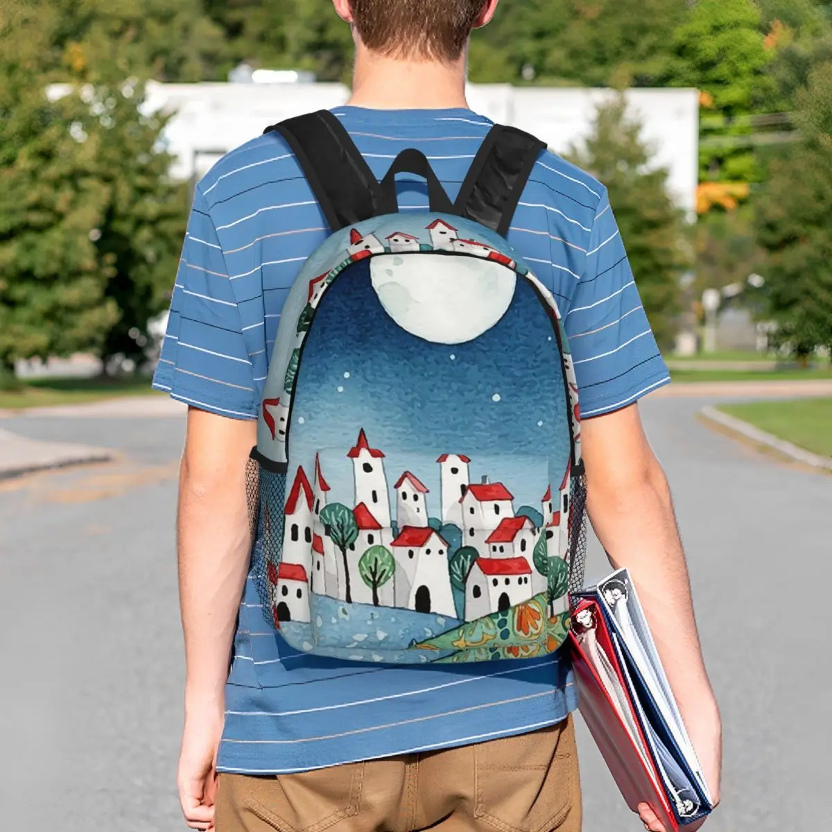 Enchanting Fairy Tale Town Print Backpack Student BookBag Kids School Bag Laptop Shoulder Bags for Boys Girls