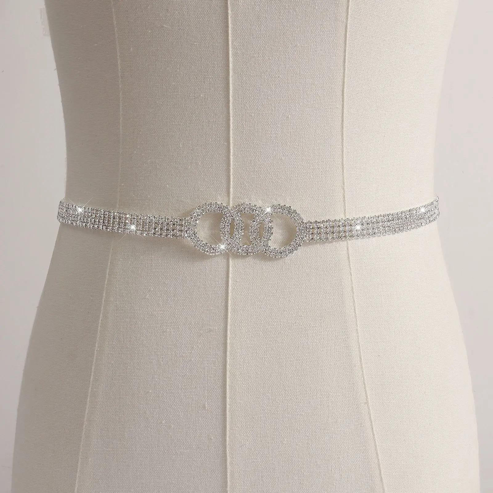 Interlocking Triple Circle Waist Chain Shiny Crystal Belt Glamorous Dress Accent Body Jewelry Ornament Gift For Girlfriend