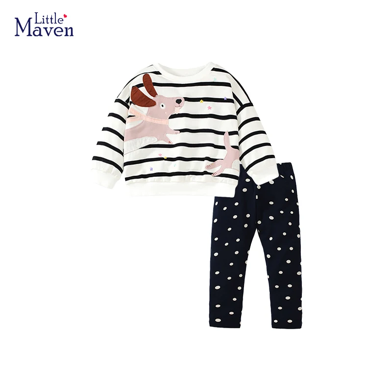 Little maven 2023 Clothes for Teenagers Baby Girls Clothes Pink Cotton Cartoon Hoodie Sets Autumn Casual Clothes for Kids Girls