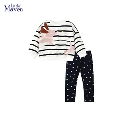 Little maven 2023 Clothes for Teenagers Baby Girls Clothes Pink Cotton Cartoon Hoodie Sets Autumn Casual Clothes for Kids Girls