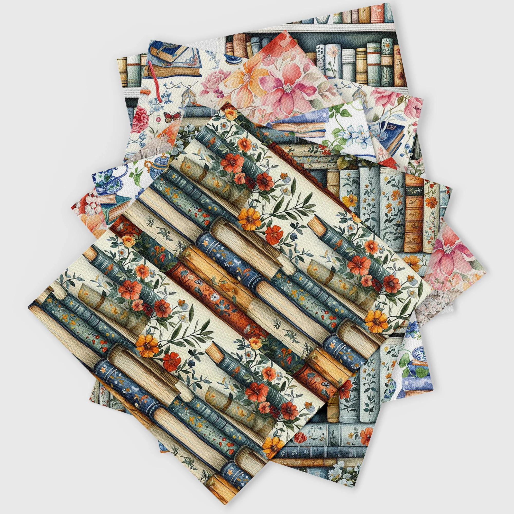 Pre-cut 1pc Book flowers study Fabric (50x45cm)17.7x19.7inches, Pre-cut Polyester Fabric Material, Suitable