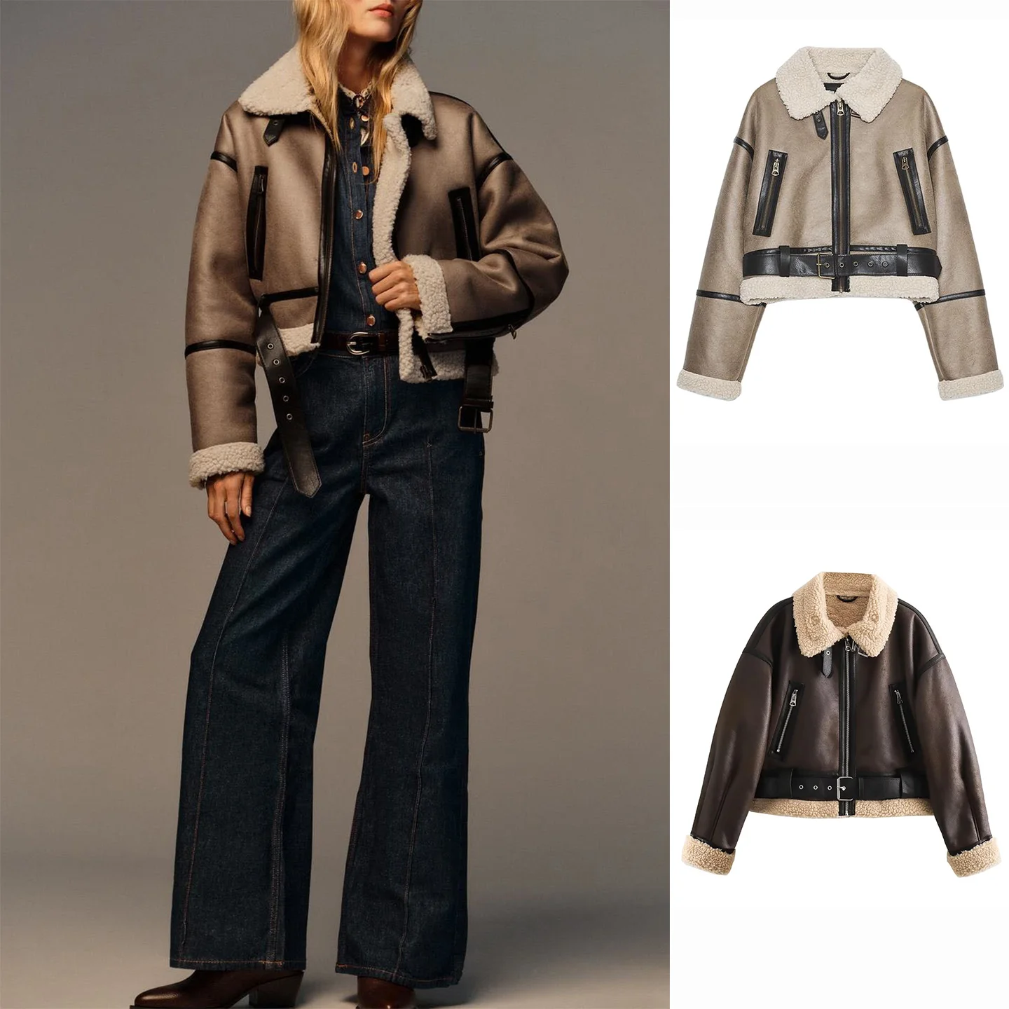 

Double-Sided Casual Loose Fit Long Sve Collared Jaet Women's ort Outerwear Polyester Fiber Zipper Closure 2025 Autumn New