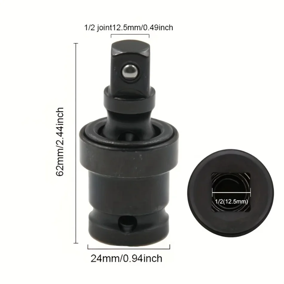 1/2 Inch Drive Universal Joint Socket Adapter, 360° Swivel Steel Ball Impact Socket for Electric Wrench Efficiency Enhancement,
