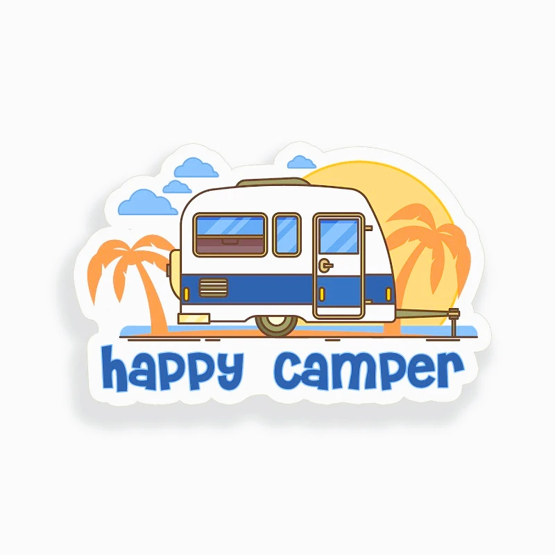 

Car decoration decals Happy Camper Sticker Palm tree Ocean beach RV Car Vehicle Window Bumper Decal 15cm PVC KK