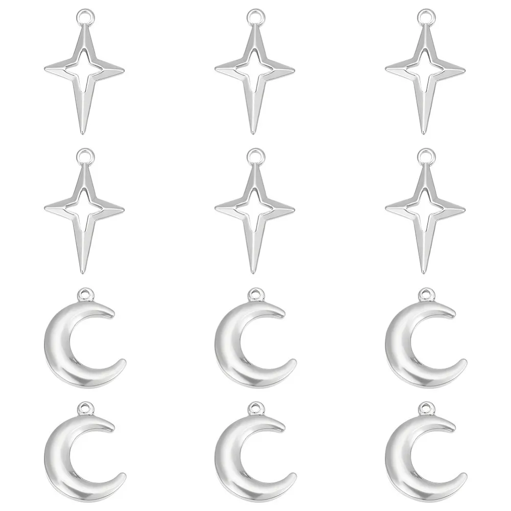 

1box 12pcs 2 style 304 Stainless Steel Pendants Moon Star 22~27.5x17x2.5~4mm Hole: 1.2~2.2mm 6pcs/style
