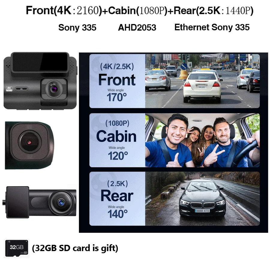 4k dashcam with wifi gps car dvr 3 camera mini 4k sony dash cam 3 lens front and rear inside 3 channel dash DVR camera Recorder