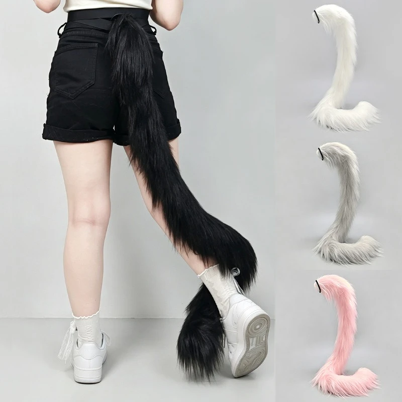 Long Faux Fur Cat Tail Bendable Wire Wrap Around Leg Cosplay Prop Adjustable Belt for Halloween Furry Lolita Role Play
