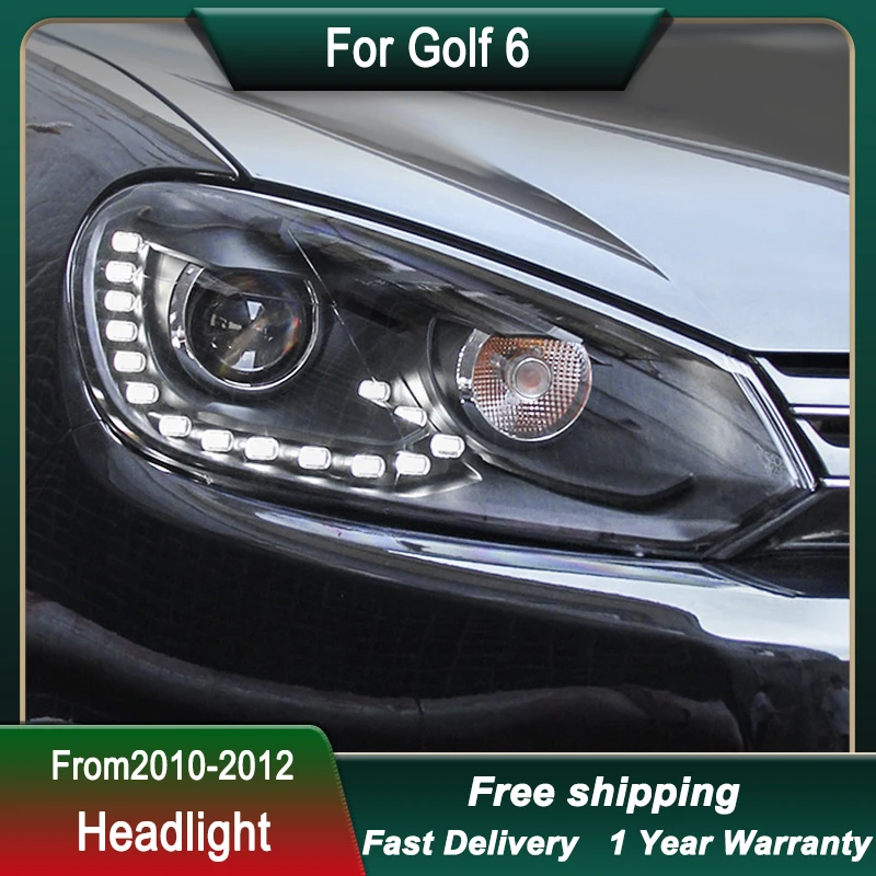 Car Head lamp for VW Golf 6 2010-2012 Upgrade to R20 Tear Eye LED DRL  Dynamic Signal Head Lamp Bi Xenon Beam Headlamp Accembly