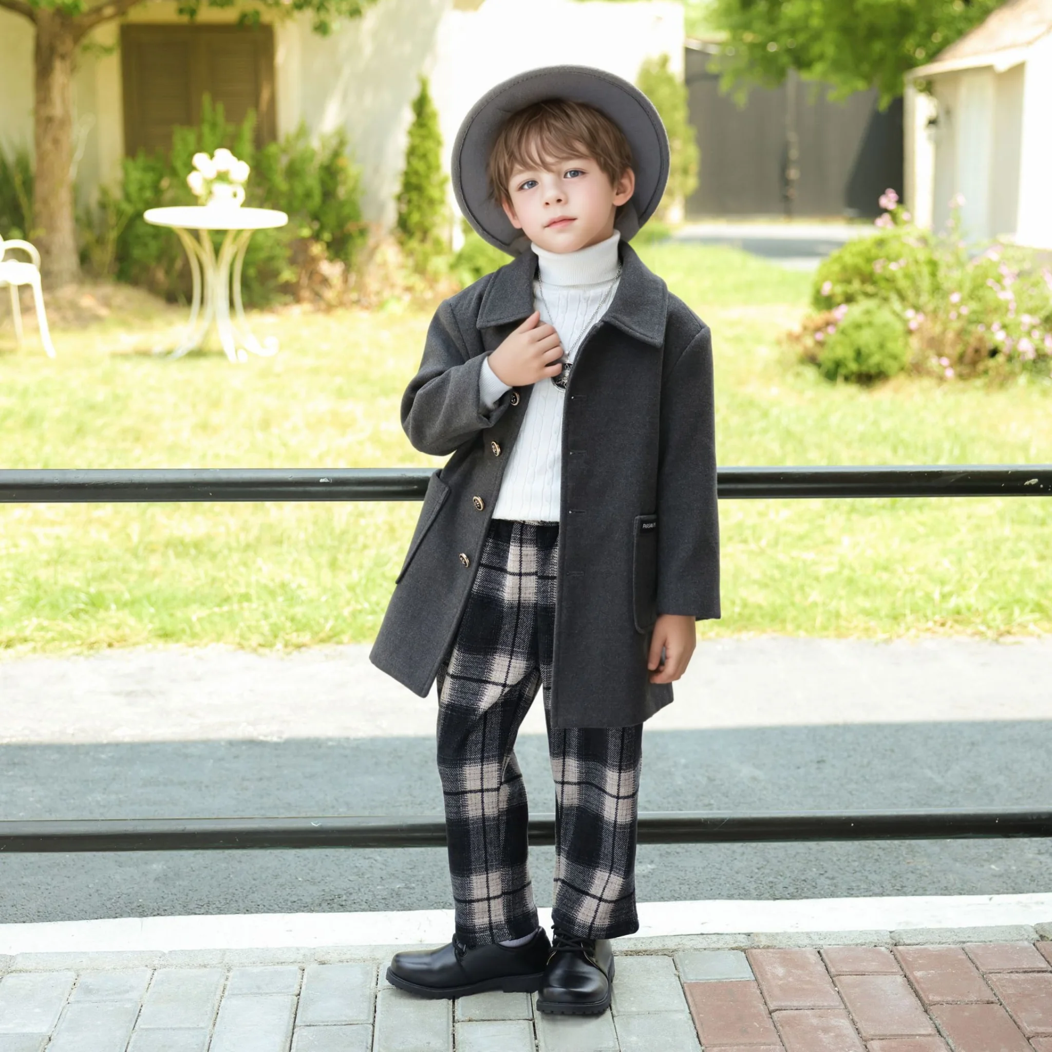 Children British Style Winter Wool Coat Kids Windproof Outdoor Birthday Party Long Jacket Boys Photography Woolen Coat 3-15Y