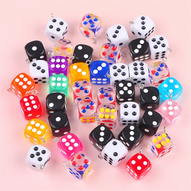 6-10pcs Colorful Dice Shape Charms 14mm Square Resin Pendant For Handmade Necklace Earrings Supplies DIY Jewelry Making Findings
