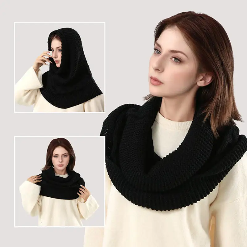 2 في 1 مقنعين وشاح محبوك قبعة الشتاء الرقبة أدفأ القلنسوة دائرة طوق الأوشحة بلون المزدوج الاستخدام وشاح شال أبلى ديكور