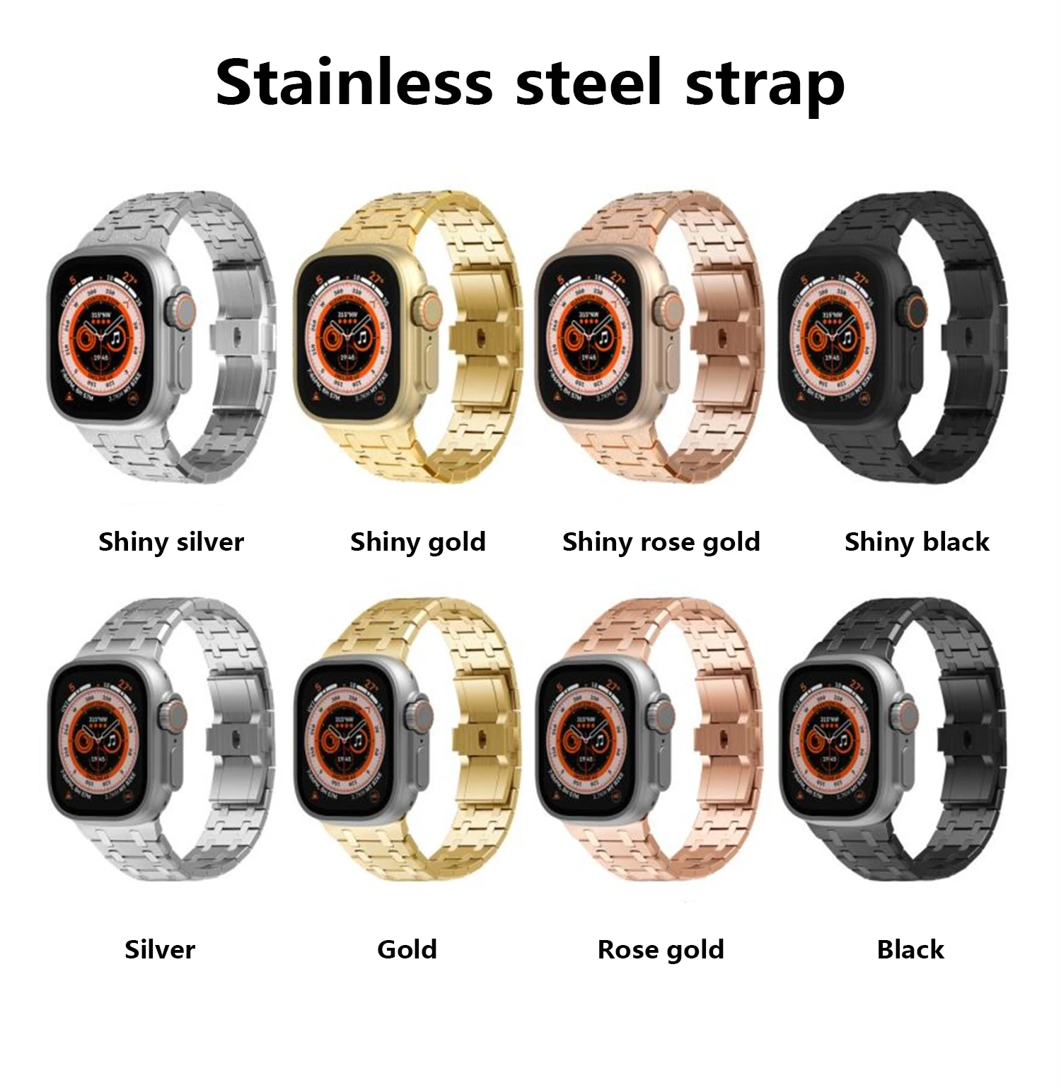 Stainless Steel Band for Apple Watch Ultra 2 49mm 45mm 44mm 42mm Luxury Metal Frost Strap Bracelet for IWatch Ultra 9 8 7 6 SE 5