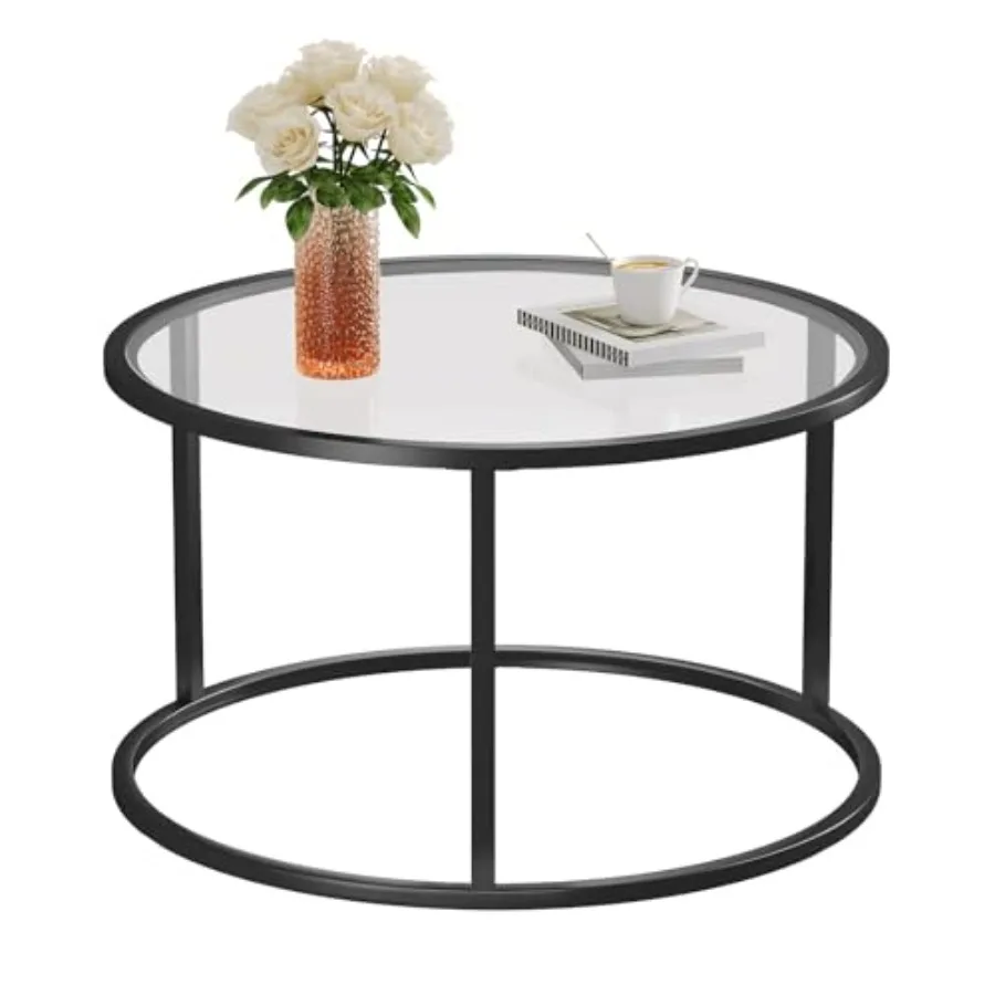 

Small Glass Coffee Table Round Coffee Tables 27.6In Modern Tempered Glass-Top Accent Center Table for Living Room Home Office S