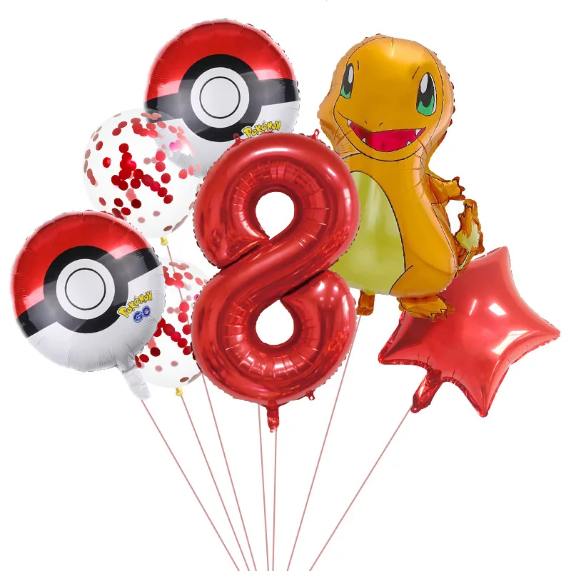 Conjunto de balão infantil Pokémon Cartoon, Charmander Elf Ball, filme de alumínio digital, decoração de aniversário