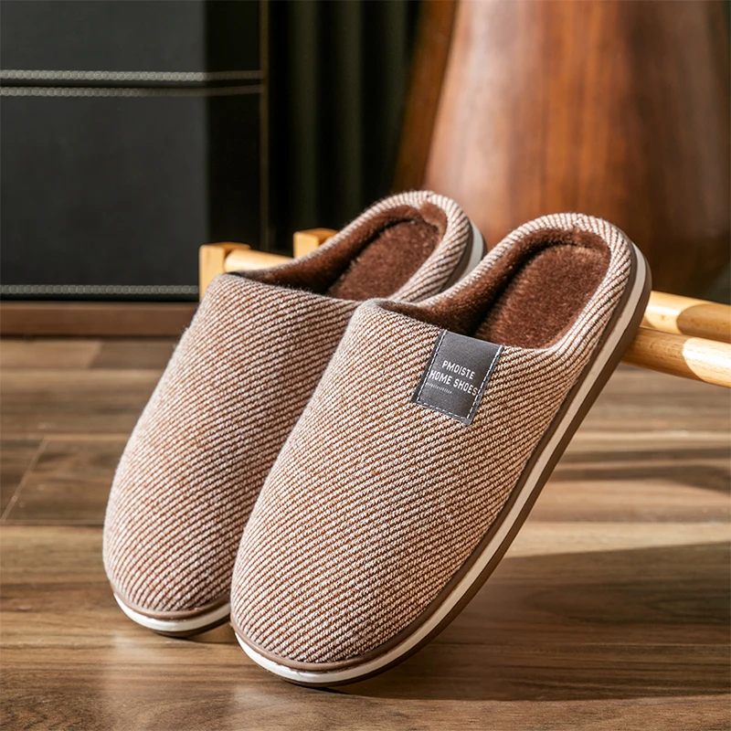 Pantoufles en mousse à mémoire de forme pour hommes, chaussures de maison coordonnantes pour hommes, pantoufles d\'intérieur unisexes à rayures,