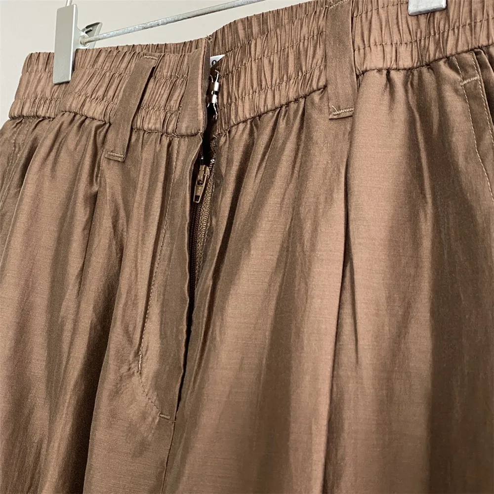 Pantaloni casual a gamba larga elastici a vita alta versatili in cotone primavera/estate 2025 da donna