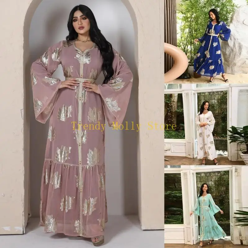 N5KB Phong Cách Dân Tộc Đầm Màu Da dành cho Nữ Hồi Giáo Abaya Đầm Nữ Váy In Hoa