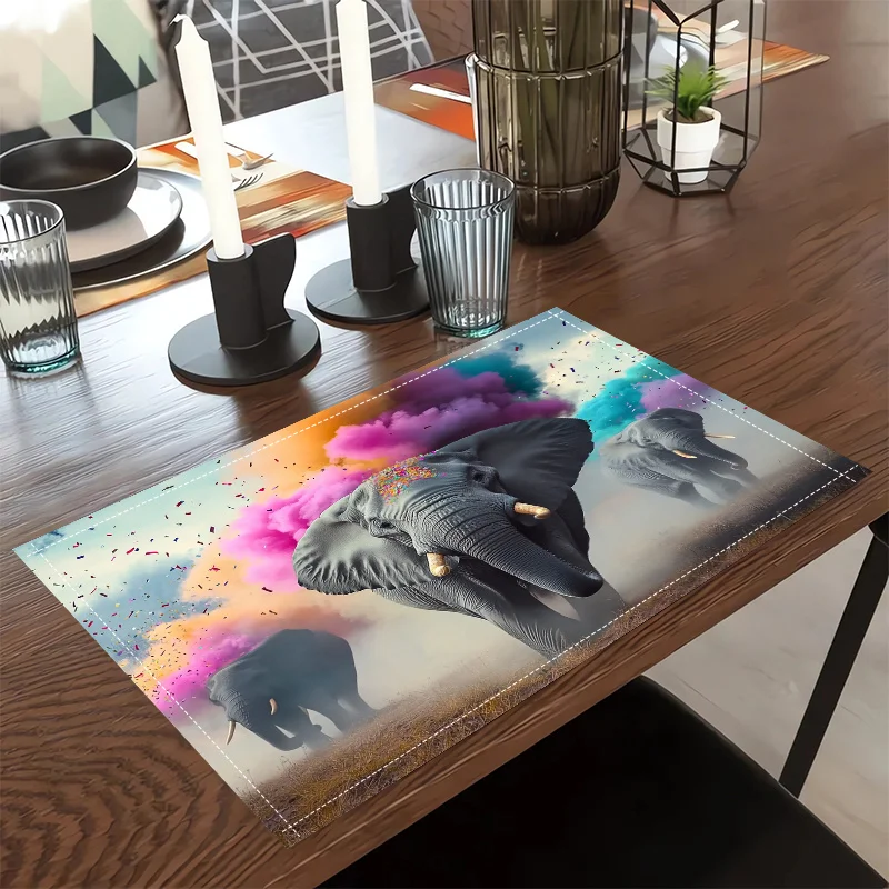 1PC  Elephant Carnival Placemats (2D print)The sky was covered with pastels. Comfortable Table  for Kitchen DINING