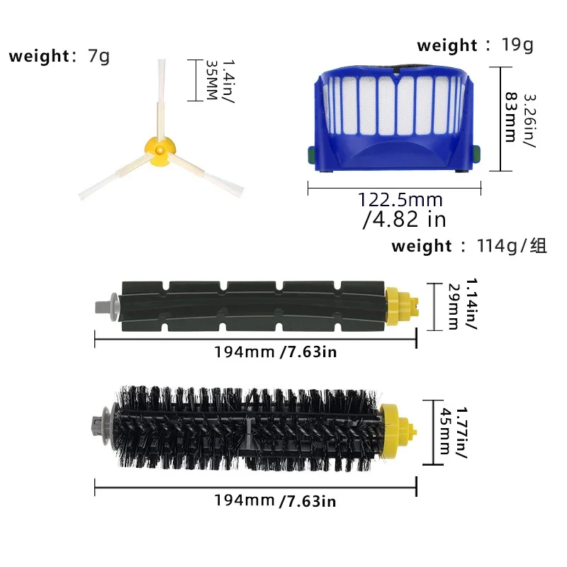 For iRobot Roomba 675 650 690 600 Series Spare Parts Vacuum Cleaner Main Side Brush Parts HEPA FILTER Replacement Part Kit