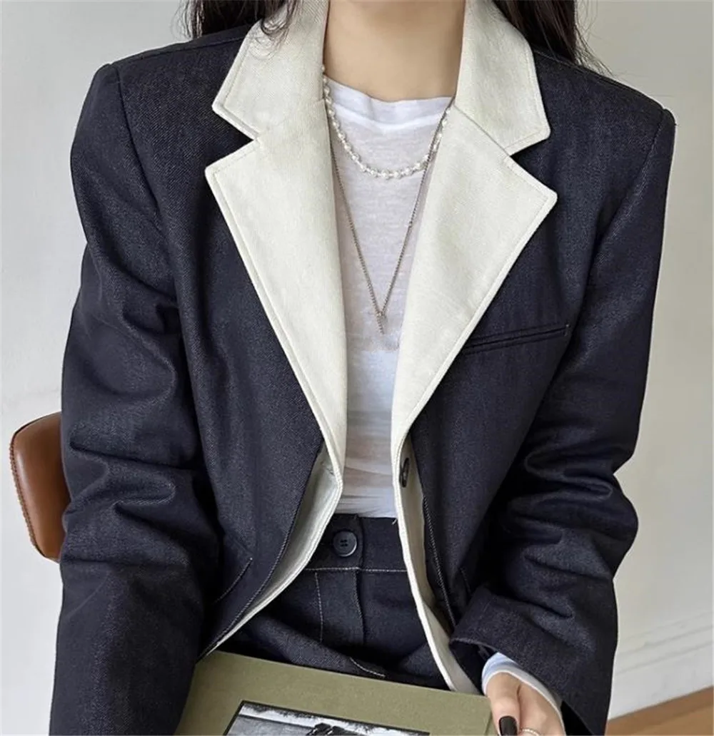 2023 Herbst neue Frauen Blazer gefälschte zweiteilige Revers Langarm kurze Freizeit anzug Mantel Jacke Mode weibliche Kleidung y4465